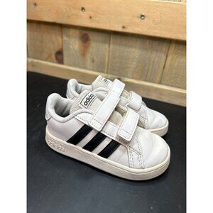Adidas Kids White & Black Hook & Loop Sneakers Size 7K